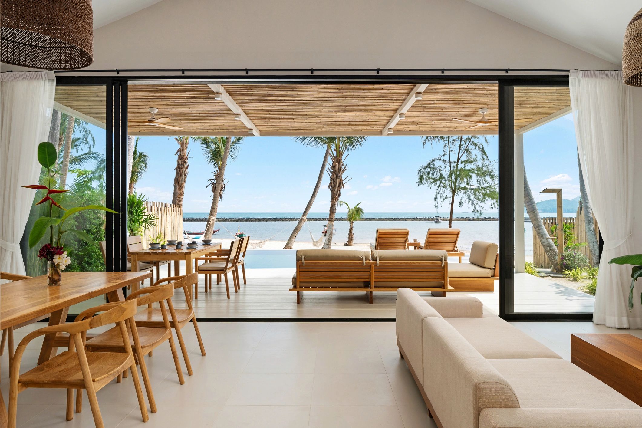 Elegant boutique hotel living space with ocean view
