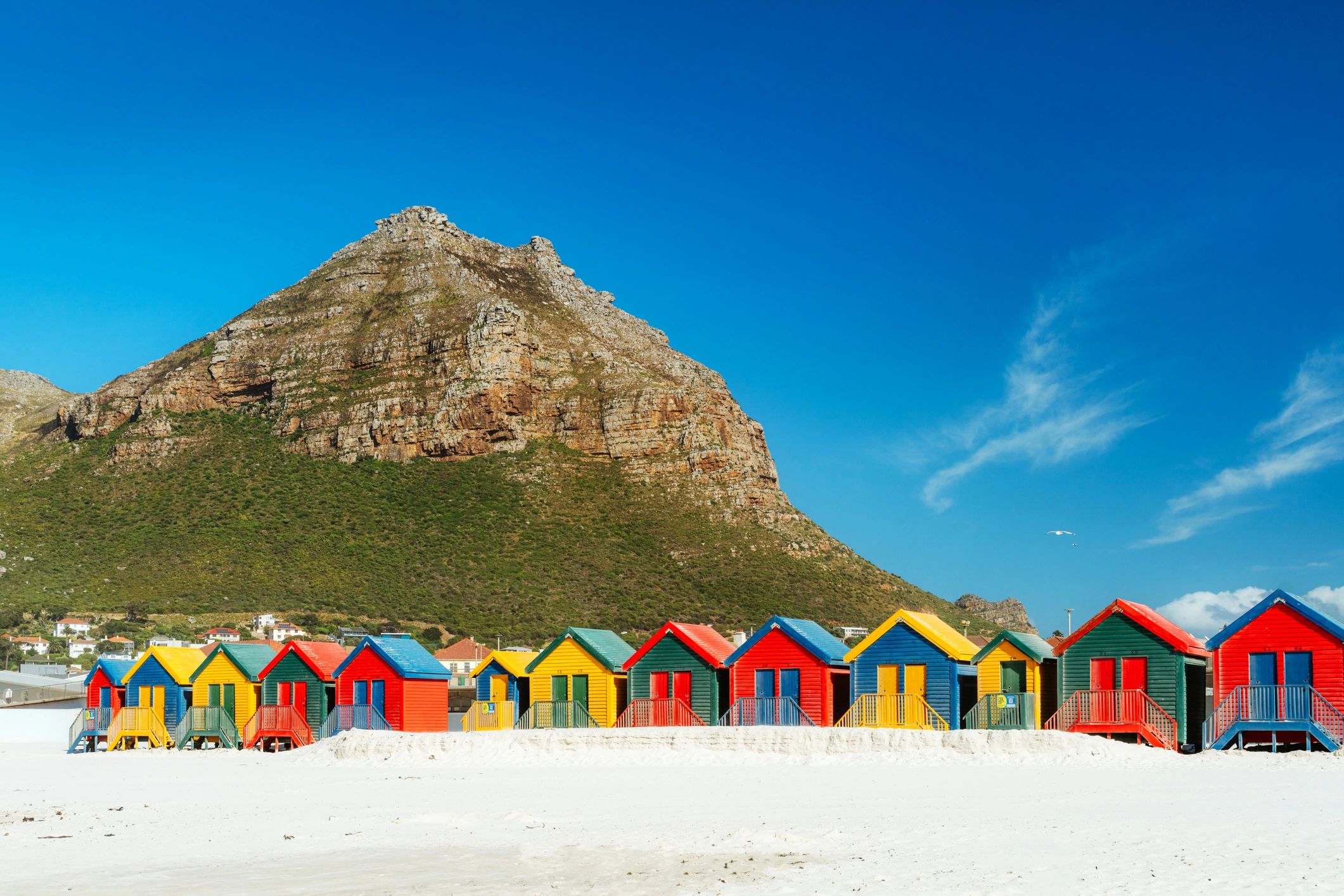 Cape Town shoreline with colorful beach huts